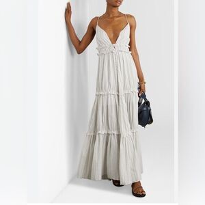 Anthropologie Joslin Studio Liana Cream Boho Tiered Striped Linen Maxi Dress 6
